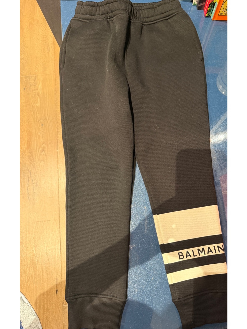 Balmain Authentic Black Sweatpants with Cream Stripe and Logo never worn.